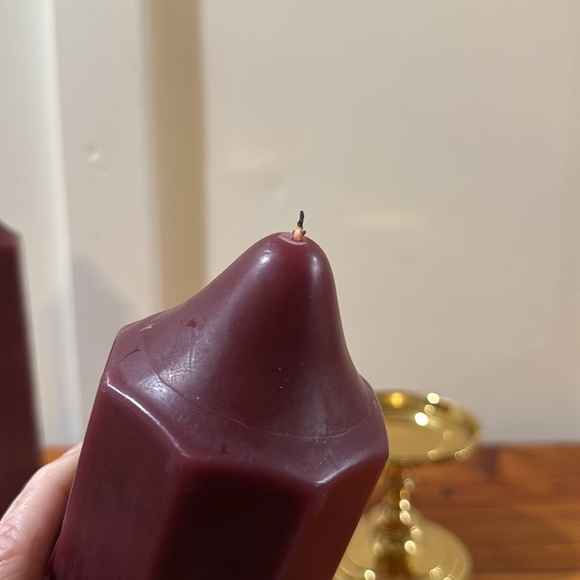 PartyLite Falmouth Brass Pillar Holders w/ Two 3x9 Mulberry Pillar Candles - Picture 3 of 9